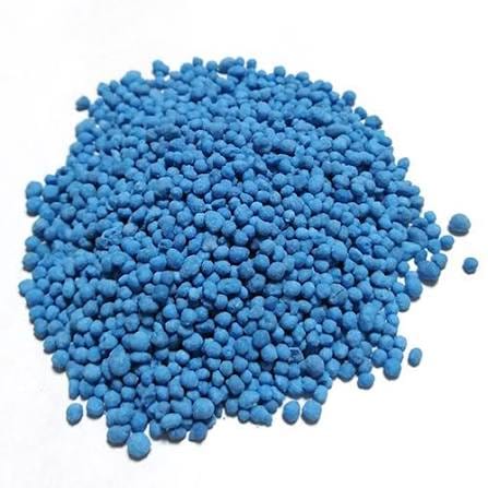 A pile of blue compound NPK granules